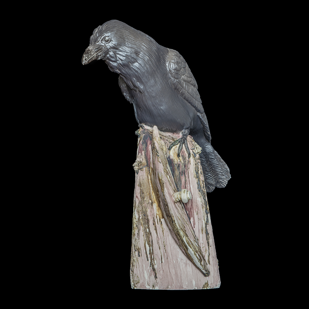 Figurative ceramic sculpture a Raven